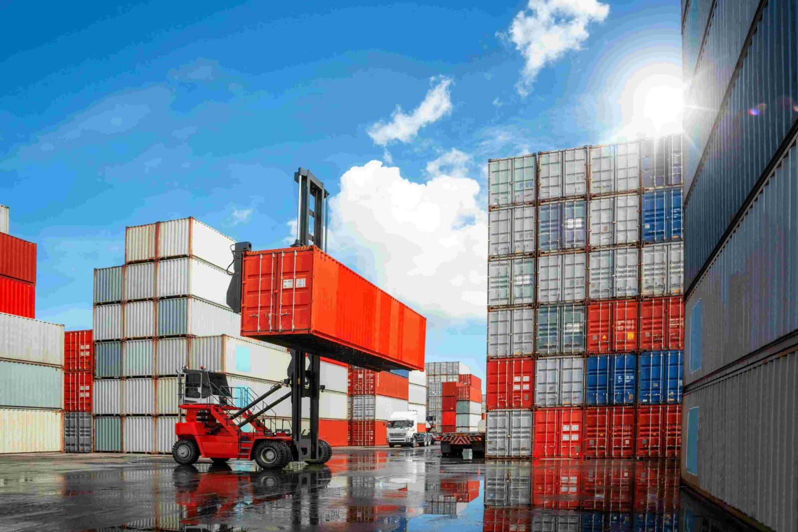 Containers stacked in a terminal yard